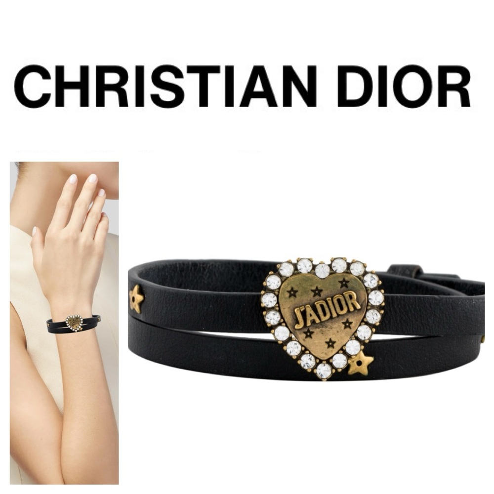 CHRISTIAN DIOR L'Amour JADIOR Avenir Black Double Loop Leather Bracelet